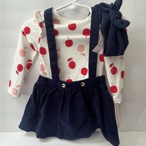 Cat & Jack NWT 3pc Cherry Bodysuit + Skirt + Headband Set